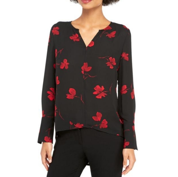 The Limited Crimson Floral High Low Tunic Blouse